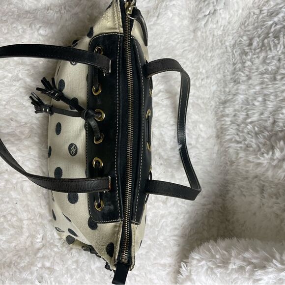 Dooney & Bourke off white & black polka dots shoulder bag ,black leather trims - Picture 6 of 16